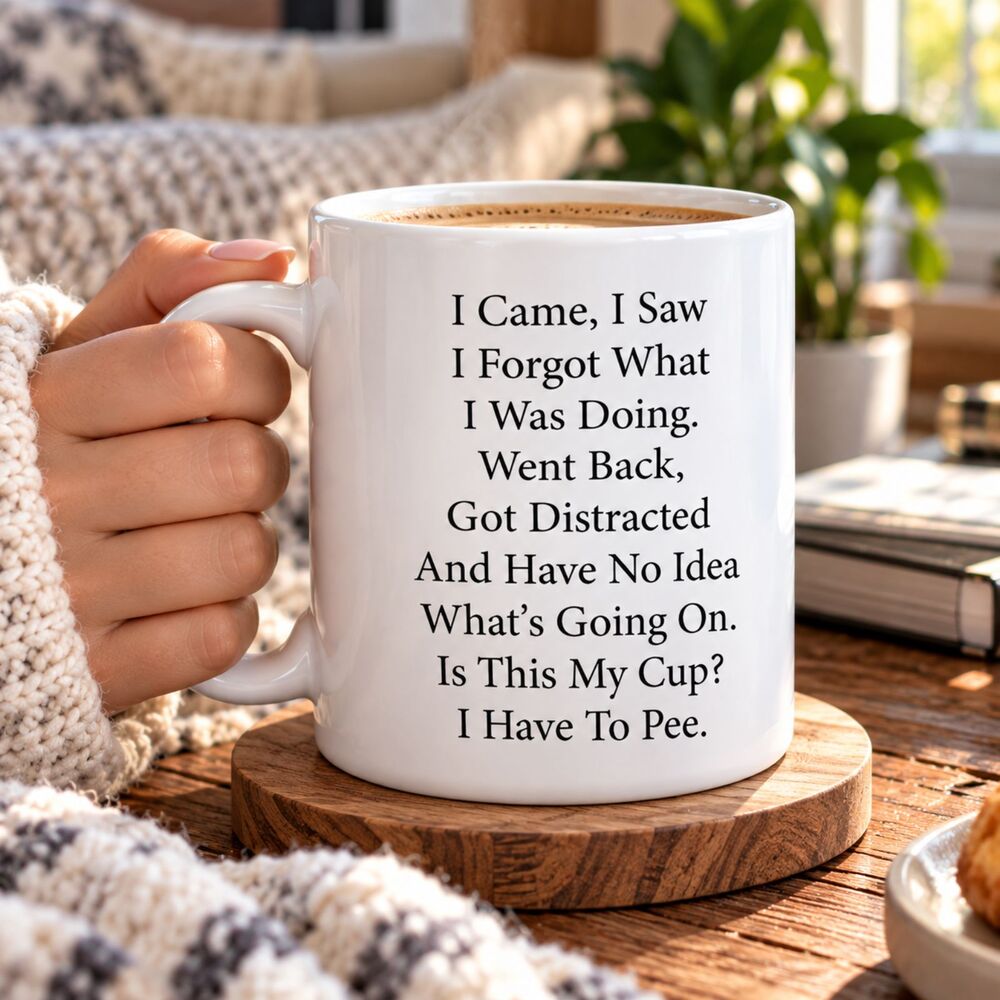 Funny Distracted Life Mug, I Came I Saw Coffee Cup, Humor Gift for Adults